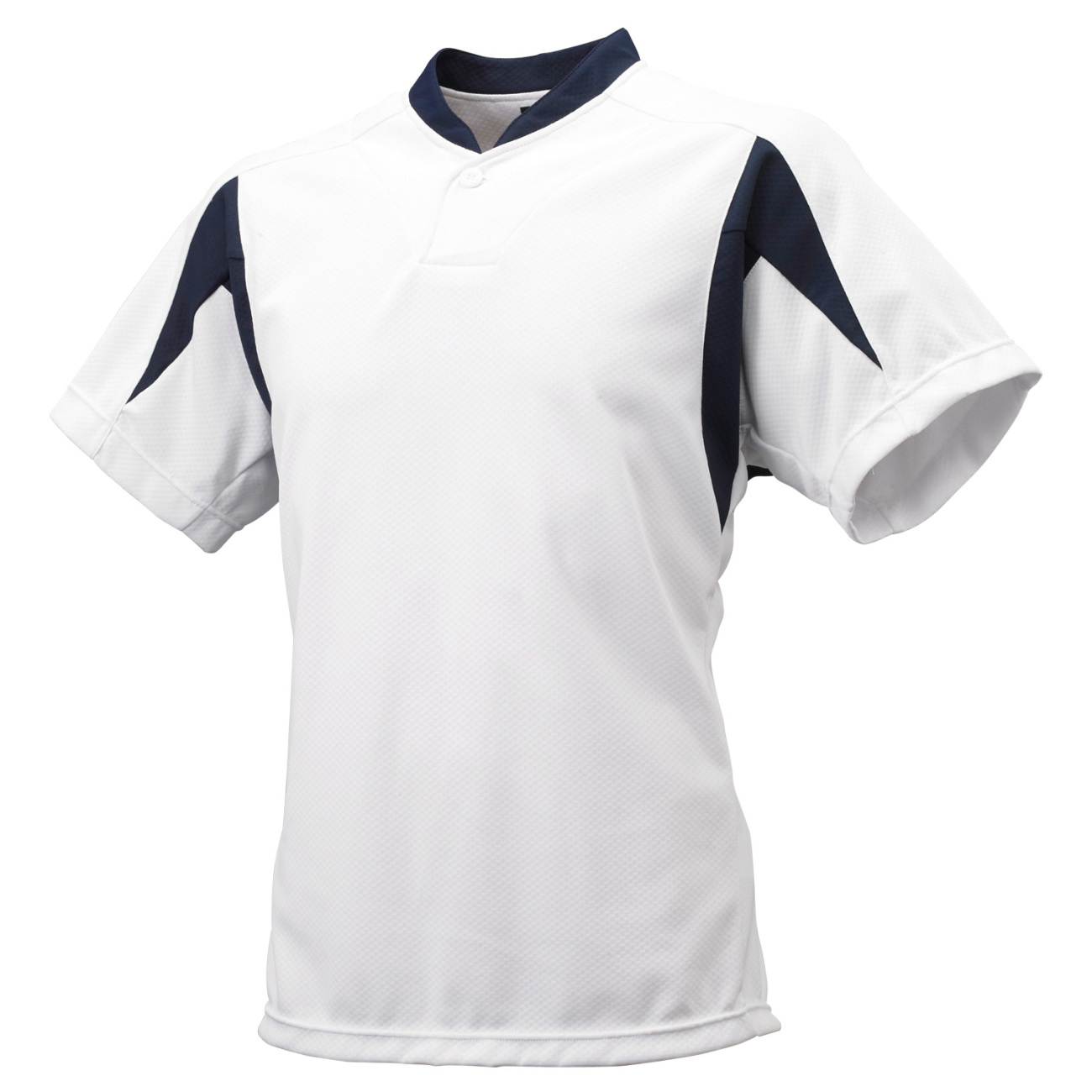 UVカット：1ボタンベースボールTシャツ　ホワイト×ネイビー