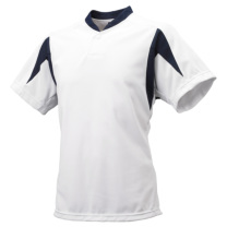 UVカット：1ボタンベースボールTシャツ　ホワイト×ネイビー