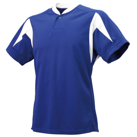 UVカット：1ボタンベースボールTシャツ　Dブルー×ホワイト