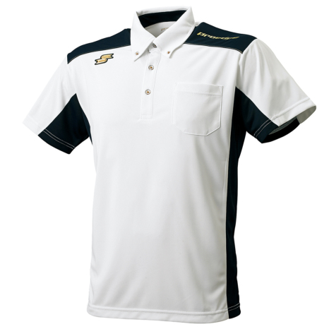 SSKBASEBALLボタンダウンポロシャツ（左胸ポケット付き）　ホワイト×ネイビー