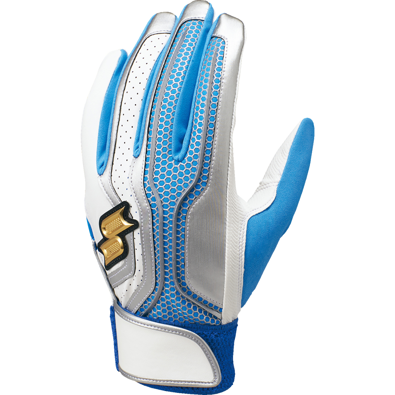 SSKBASEBALL【proedge（プロエッジ）】一般用シングルバンド手袋（両手）　ホワイト×ブルー×シルバー
